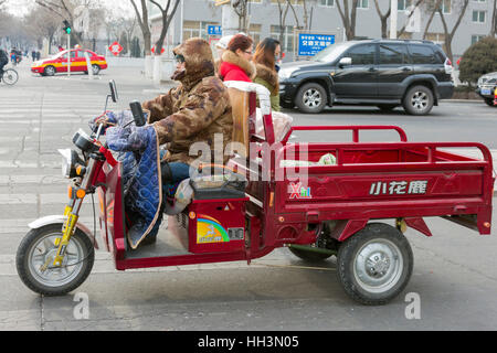 Movimento merci su ebike, Shizuishan, Ningxia, Cina Foto Stock