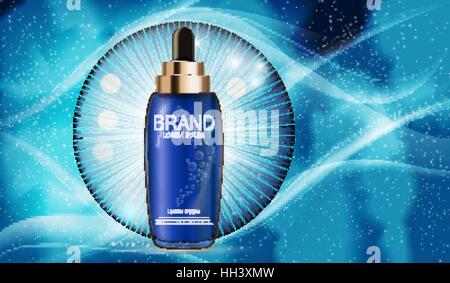 L'olio essenziale concentrato idratante bottiglia Modello per pubblicità o mag Illustrazione Vettoriale