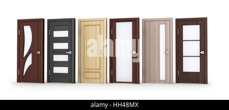 Sei porte fila su sfondo bianco. 3d'illustrazione. Foto Stock