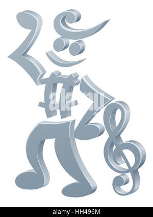 Una mascotte personaggio fatto di note musicali e notazione musicale simboli Foto Stock