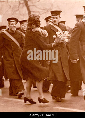 Londra Graf Spee Victory Parade HMS Exeter equipaggio Foto Stock