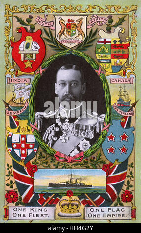 'Un re, una bandiera, una flotta, un Impero' - inset ritratto di Re Giorgio V (1865-1936) (3/4). Foto Stock