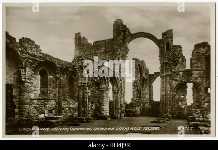 Isola Santa di Lindisfarne - rovine del Priorato - Arcobaleno Foto Stock