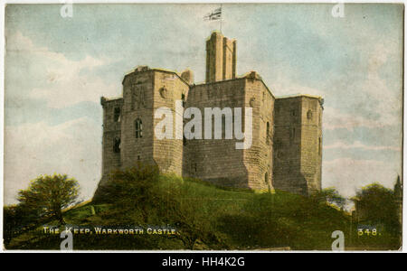 Il mantenere, Warkworth Castle, Northumberland, Inghilterra Foto Stock