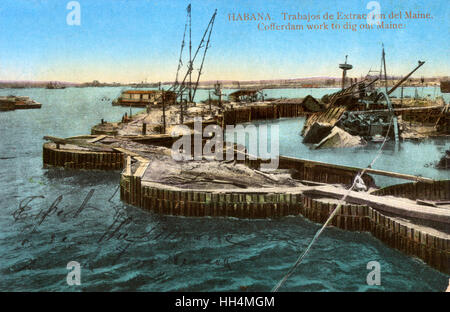 Cofferdam lavoro per aumentare USS Maine, Havana porto, Cuba Foto Stock