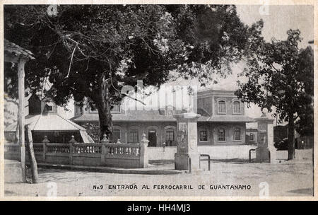 Ingresso stazione ferroviaria, Guantánamo, Cuba Foto Stock