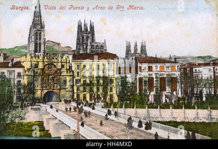 Burgos, Spagna - il Ponte e l'Arco di Santa Maria Foto Stock