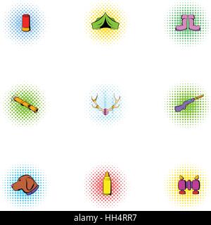 Vacanza in foresta set di icone, pop-art style Illustrazione Vettoriale