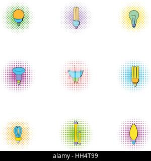 Lampada set di icone, pop-art style Illustrazione Vettoriale