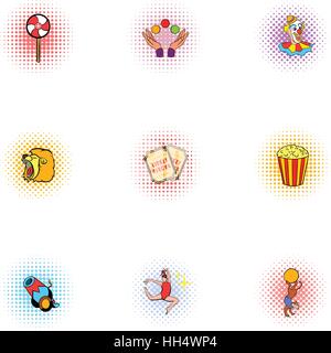 Circus chapiteau set di icone, pop-art style Illustrazione Vettoriale