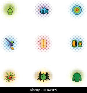 Paintball set di icone, pop-art style Illustrazione Vettoriale
