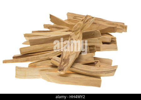 In prossimità del palo santo - santo bastoncini di legno su sfondo bianco Foto Stock