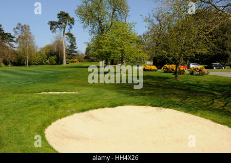 Vista retro dal 9 verde per la zona di raccordo a T, Braintree Golf Club Essex Inghilterra Foto Stock