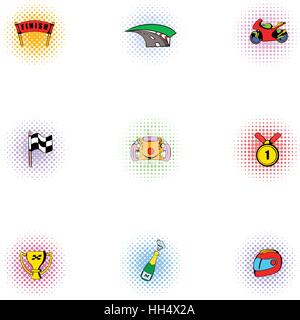Racing e la concorrenza set di icone, pop-art style Illustrazione Vettoriale