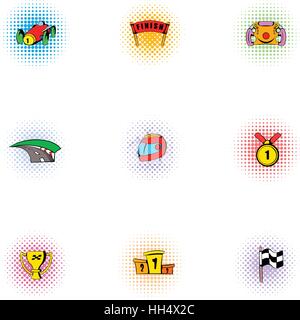 Racing accessori set di icone, pop-art style Illustrazione Vettoriale