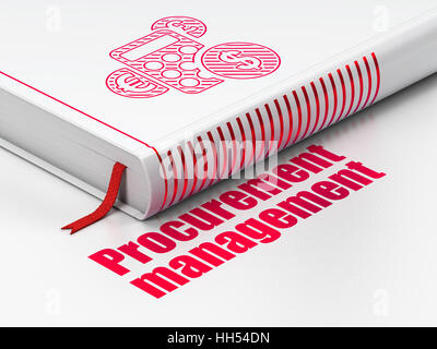 Il concetto di business: prenota calcolatrice, la gestione degli appalti su sfondo bianco Foto Stock