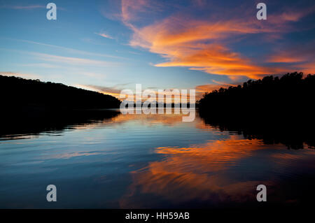 Sunrise riflessioni sul lago Myall in Myall Lakes National Park. Foto Stock