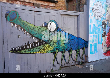 Arte di strada in Hanbury St, Spitalfields, East London, England. Foto Stock