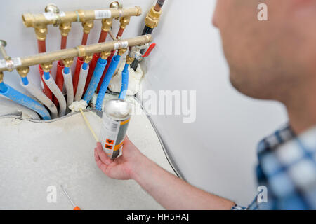 Controllo idraulico del sistema di tubazioni Foto Stock