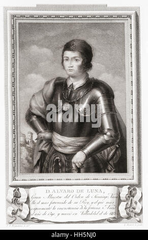 Álvaro de Luna y Jarana, c.1390 - 1453. Il duca di Trujillo, primo conte di San Esteban De Gormaz. Politico spagnolo, un favorito del re Giovanni II di Castiglia, un Conestabile di Castiglia e Gran Maestro dell'ordine militare di Santiago. Dopo un attacco in Retratos de Los Españoles Ilustres, pubblicato Madrid, 1791 Foto Stock