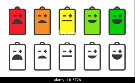 Indicatore della batteria icone smiley Illustrazione Vettoriale