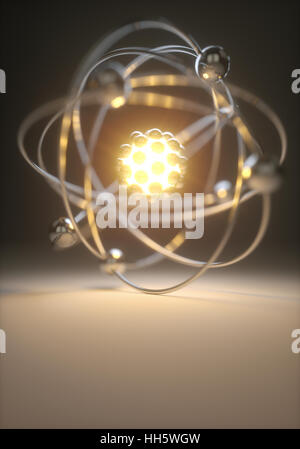 Concetto di immagine di una centrale nucleare modello atomico con la fusione nucleare. Foto Stock