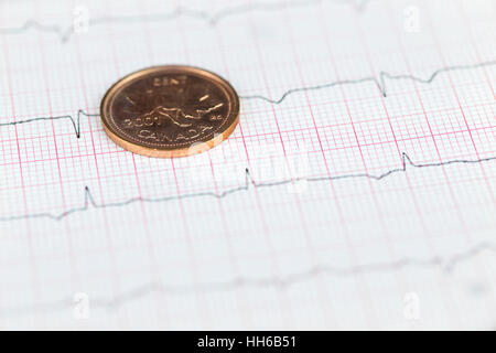 Un canadese cent su grafico finanziario, il concetto di economia Foto Stock