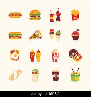 Il Fast Food Cafe Menu set di icone Illustrazione Vettoriale