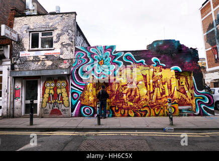 Graffiti street art da Neist & Asebueno nella zona est di Londra off Brick Lane Foto Stock
