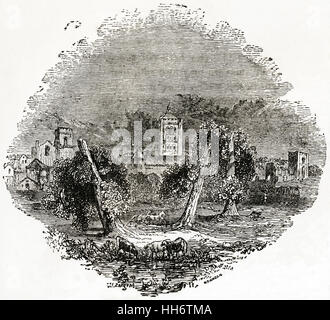 Vista di Bury St Edmunds Suffolk. Silografia vittoriano circa 1845 Foto Stock