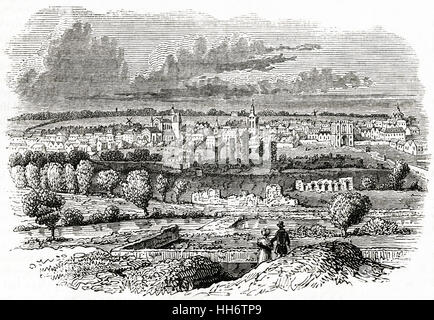 Vista su Bury St Edmunds Suffolk in 1745. Silografia vittoriano circa 1845 Foto Stock