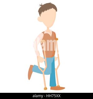 Uomo in stampelle icona, stile cartoon Illustrazione Vettoriale
