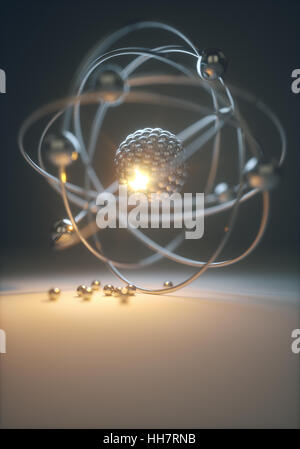 Concetto di immagine di una centrale nucleare modello atomico con la fusione nucleare. Foto Stock