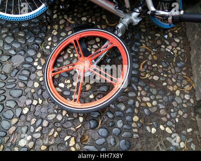 Shenzhen, Shenzhen, Cina. 16 gennaio, 2017. Shenzhen, Cina-gennaio 16 2017: (solo uso editoriale. Cina OUT) .centinaia di sabotare le biciclette condivise che giace accanto a un parco nel Sud della Cina di Shenzhen, Gennaio 16th, 2017. Bici condivisa da diversi servizio di noleggio bici società tra cui Mobi, Xiaoming e OFO si trovano ora ad affrontare il problema di sabotaggio in Cina. Molte le bici condivise sono state abbandonate in strada e avevano bisogno di essere riparato come bike-sharing ora guadagna in popolarità. Credito: SIPA Asia/ZUMA filo/Alamy Live News Foto Stock