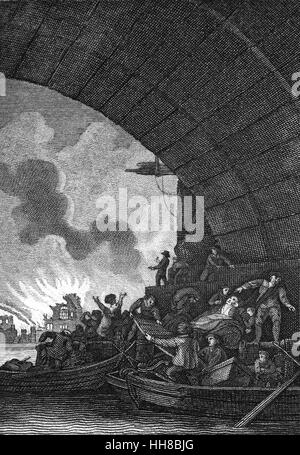 Una vista dal fiume Tamigi del Grande Incendio di Londra, un grande conflagrazione che spazzato attraverso le parti centrali della città inglese di Londra a partire da domenica 2 settembre a mercoledì 5 settembre 1666. Foto Stock