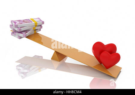 Nuova valuta indiana con il simbolo del cuore - Immagine 3D rappresentata Foto Stock