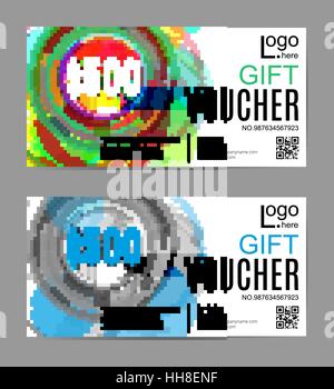 Illustrazione Vettoriale,voucher regalo modello con colorato disegno geometrico. Illustrazione Vettoriale