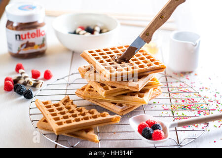 Gustosa nutella waffle Foto Stock