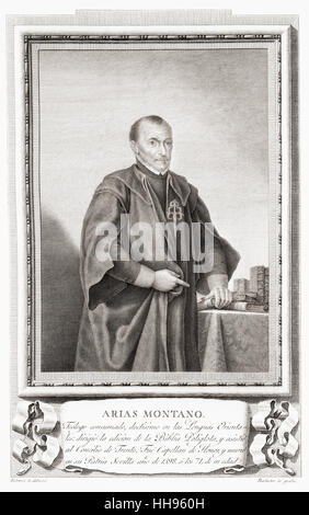 Benito Arias Montano, aka Benedictus Arias Montanus, 1527-1598. Lo spagnolo orientalista e editor di Anversa Polyglot. Dopo un attacco in Retratos de Los Españoles Ilustres, pubblicato Madrid, 1791 Foto Stock