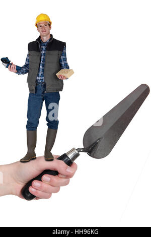 Mattone, braccio, lieti, mancanza di ambizione, entusiasta, allegro, raggiante di gioia, Foto Stock