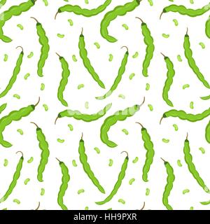 Fagioli bianchi fagioli pattern senza giunture. Pod verde infinite background e texture. Sfondo vegetale. Illustrazione Vettoriale. Illustrazione Vettoriale