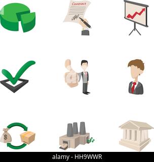 Ufficio icone set, stile cartoon Illustrazione Vettoriale