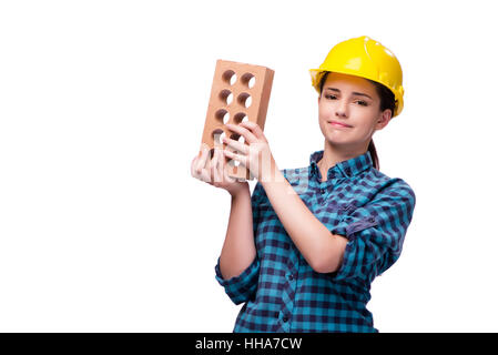 Giovane donna nel concetto industriale isolato su bianco Foto Stock