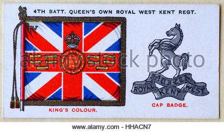 4° Battaglione regina della propria Royal West Kent Regiment standard del reggimento e tappare il badge Foto Stock