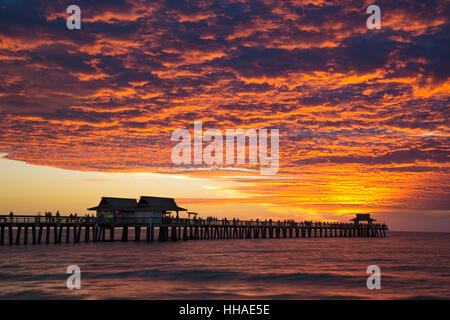 Alto-Sunset colorati sul molo, Naples, Florida, Stati Uniti d'America Foto Stock