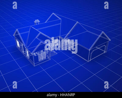 Blu, casa, costruendo, modello, design, progetto concetto, pianificazione progetto, moderno, Foto Stock