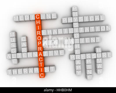 Immagine 3d problemi chiropratica concetto parola Sfondo nuvola Foto Stock