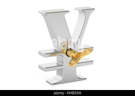 Il simbolo dello Yen con wind-up chiave, rendering 3D Foto Stock