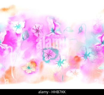 Molla di frontiera senza giunture con fiori ad acquerello Foto Stock
