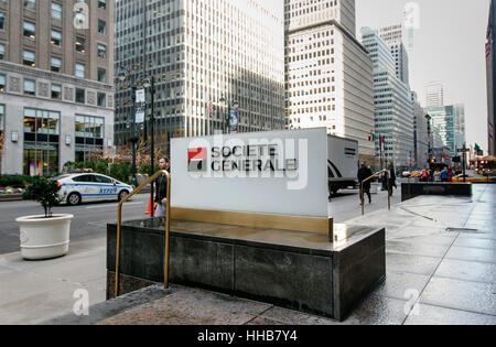 La Societe Generale di segnaletica aziendale dal loro ufficio nel centro di Manhattan. Foto Stock